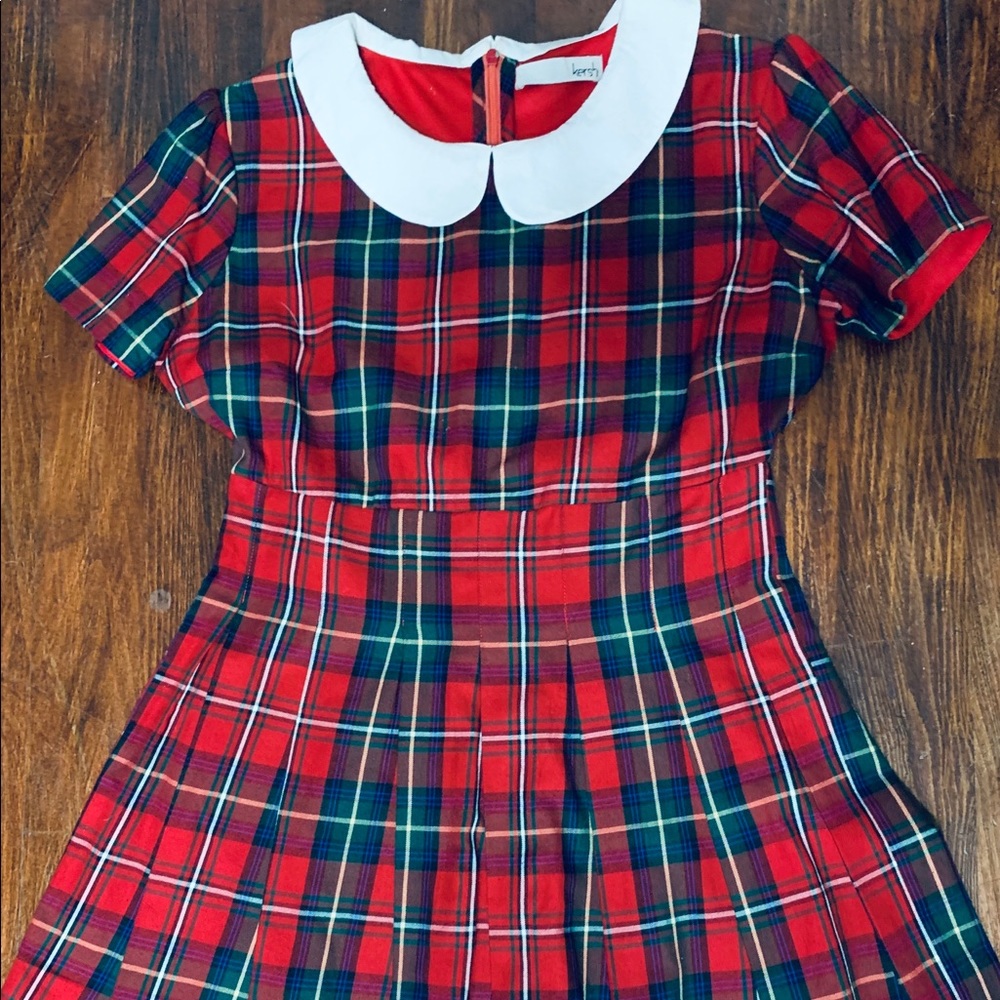 Red Plaid Mini Pleated Dress